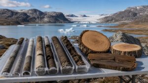 Layered timeline of Earth temperature change from ancient greenhouse climates to ice ages and modern warming